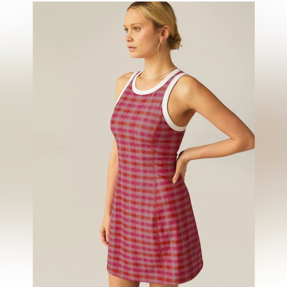 Beyond Yoga Pink Gingham SoftMark Outlines Dress Medium